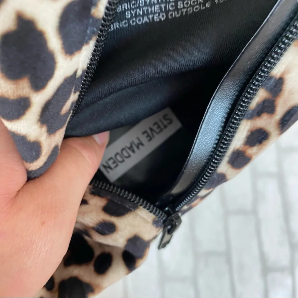 Steve Madden Valyant Valy Pointed Toe Velvet Leopard Heeled Bootie - Picture 7 of 7